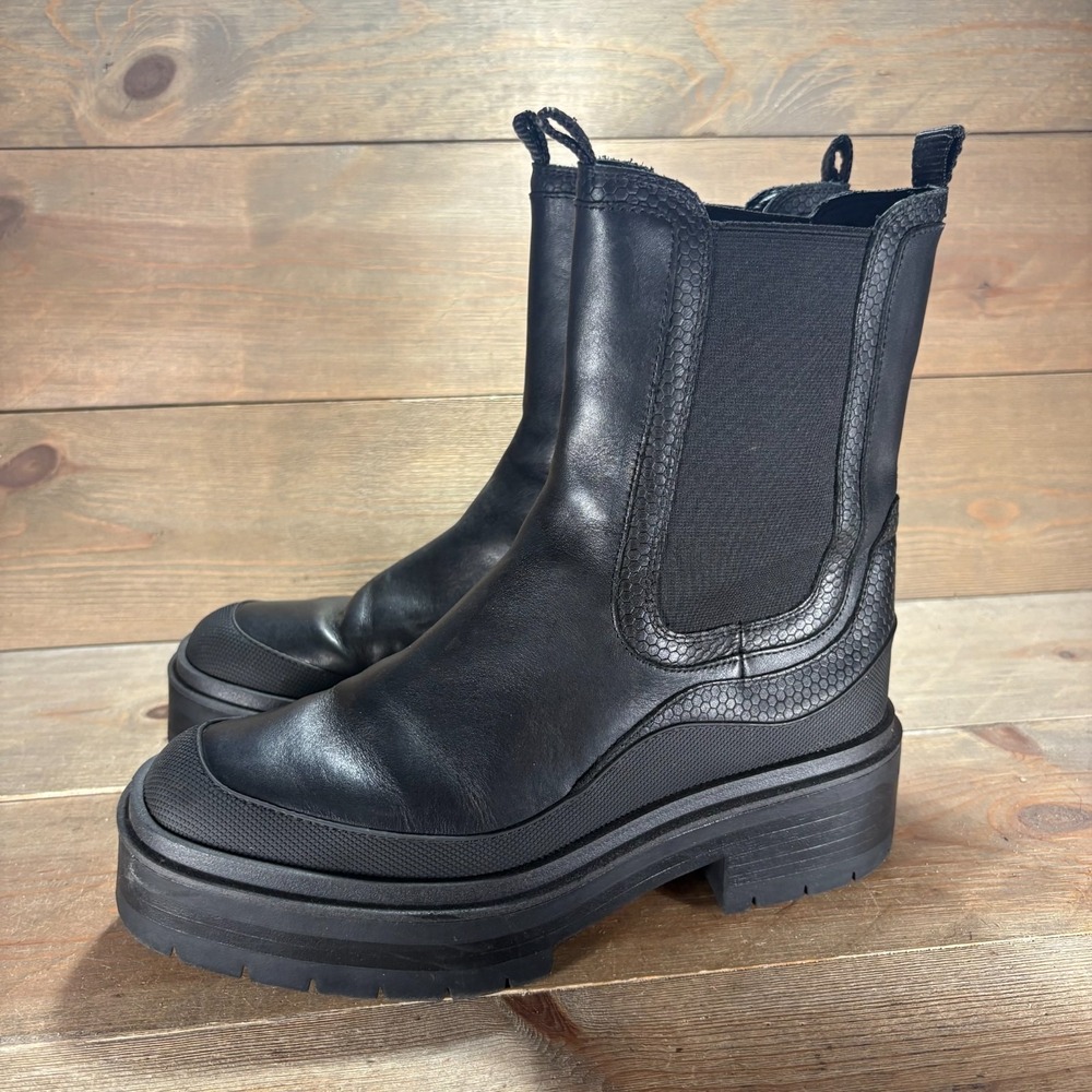 Sam Edelman lulia Women size 9 shoes Black Leather Chunky Platform Chelsea boots